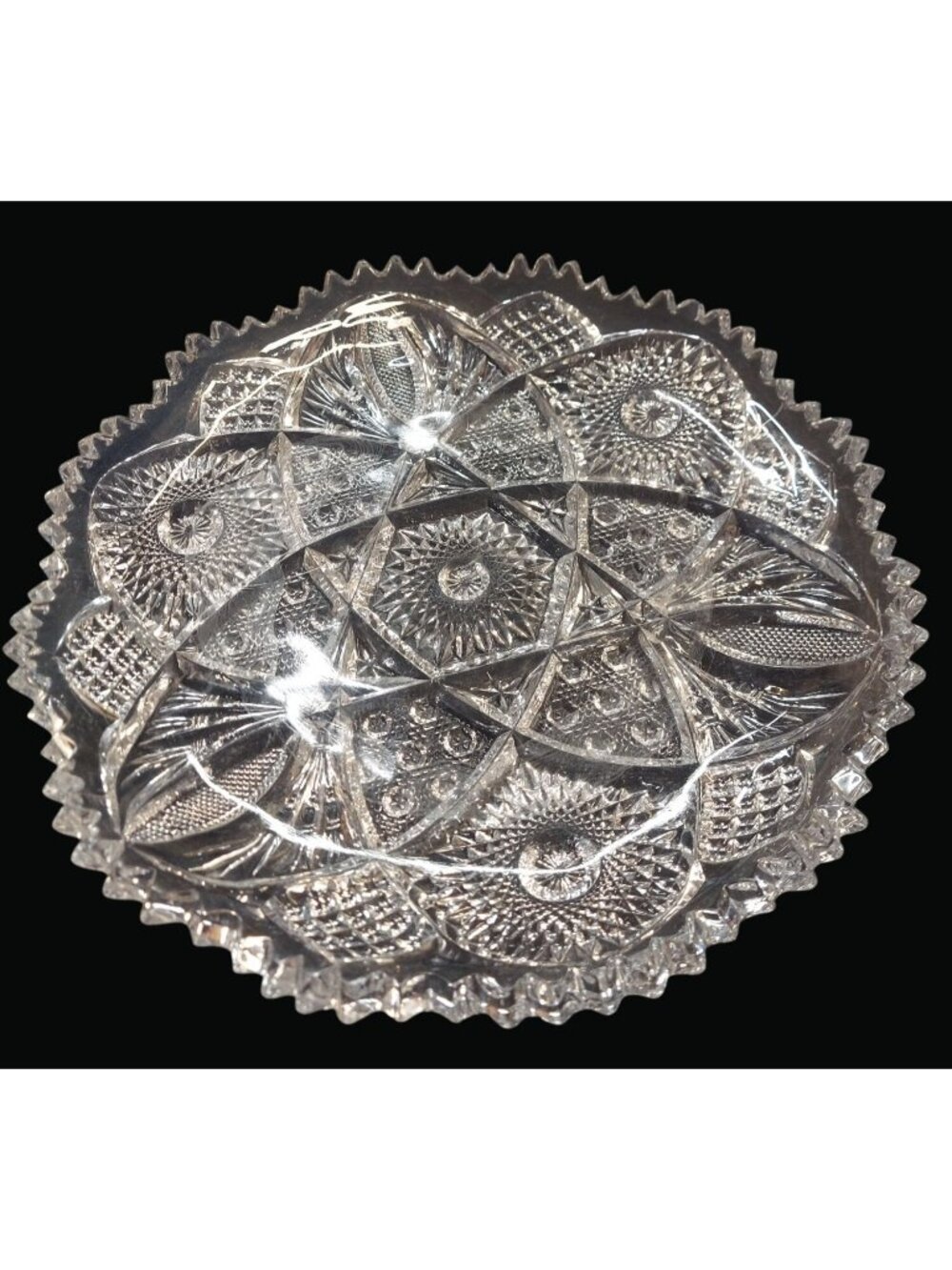 Elegant Vintage Glass Serving Bowl 11" Diameter Intricate Design Scalloped Edge